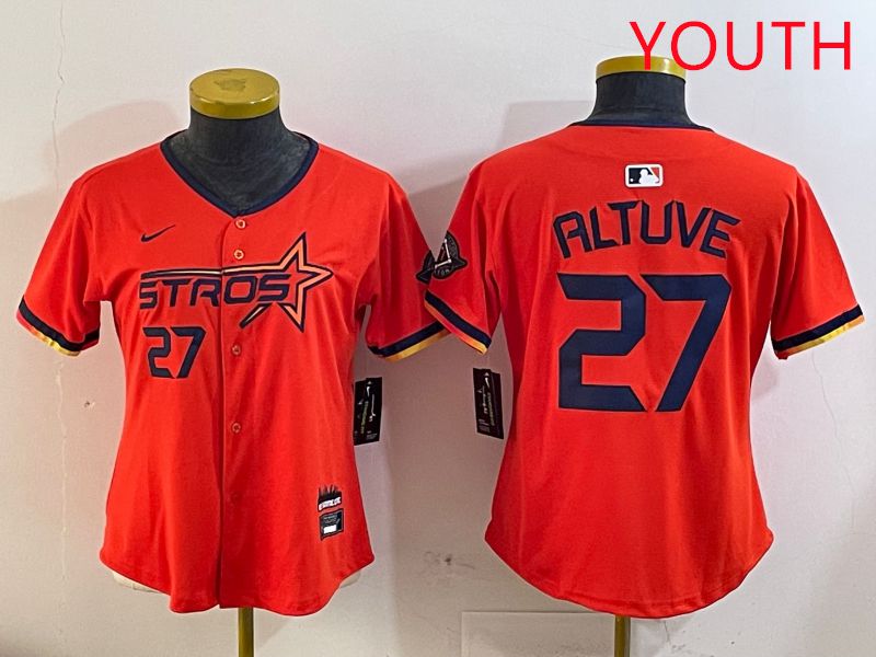 Youth Houston Astros #27 Altuve Orange Three generations Joint Name 2025 Nike MLB Jersey style 410->youth mlb jersey->Youth Jersey